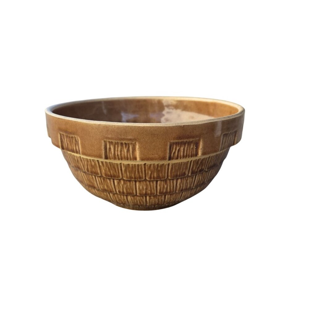 Vintage McCoy 10" Brown Stoneware Mixing Bowl Shingle or Brick Pattern